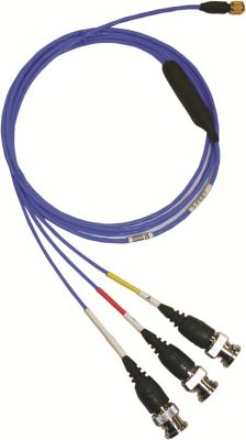 4-conductor, low noise, shielded fep cable, 5-ft, 4-socket plug to (3) bnc plugs (labeled x y z)