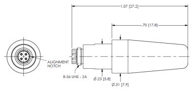 miniature 4-pin 8-36 jack (mates to eh connector)   **requires special tooling for assembly–no sales except pcb locations that have the tooling and procedures.**