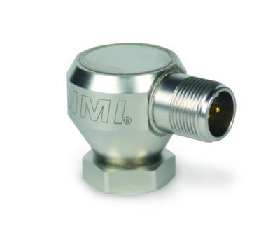 industrial vibration sensor, 4 to 20 ma output, 0 to 1 in/sec rms, 10 to 1k hz, side exit, 2-pin conn.