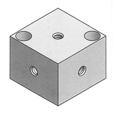 triaxial mtg adaptor, 0.875 sq x 0.665 ht, 6-32 tapped holes for accels, 4-40 cap screw mtg to structure, anodized al. (for general purpose ring accels)