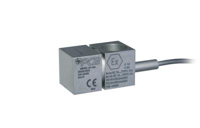 charge output accel, with uht-12tm shear sensing crystal, 2.3 pc/g, +1200 f operation, int hardline cable with smaller 10-32 coax, with intrinsic safety approvals