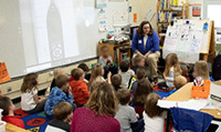 Kindergarten class learning about sound level meters