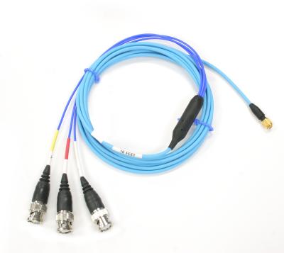 4-conductor, twisted bundle, low noise, shielded, flexible polyurethane cable, 10-ft, 1/4-28 4-socket plug to (3) bnc plugs (labeled x, y, z)
