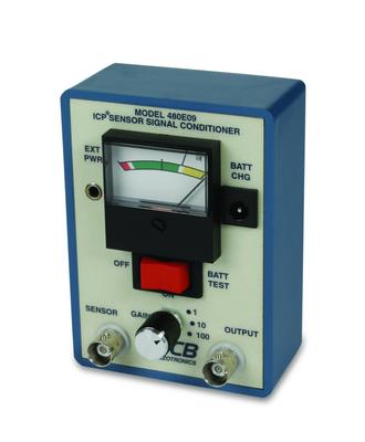 1-channel, battery-powered, icp® sensor signal conditioner, gain x1, x10, x100, 2ma, bnc input/output connectors.