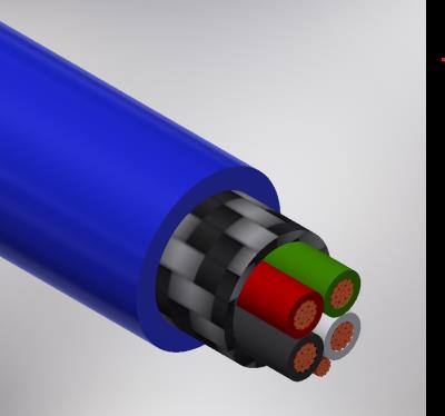 4-conductor, shielded, blue polyurethane jacket cable with drain wire
