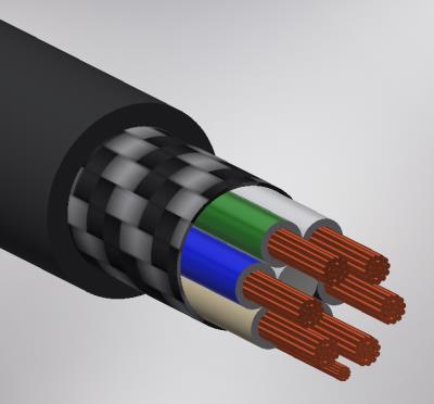 6-conductor, shielded, black polyurethane jacket cable with drain wire