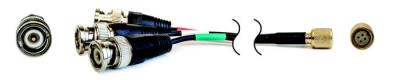 4-conductor, shielded, pvc cable, 240-in (overall), 1/4-28 4-socket plug to (3) 1-ft coaxial cables each with a bnc plug