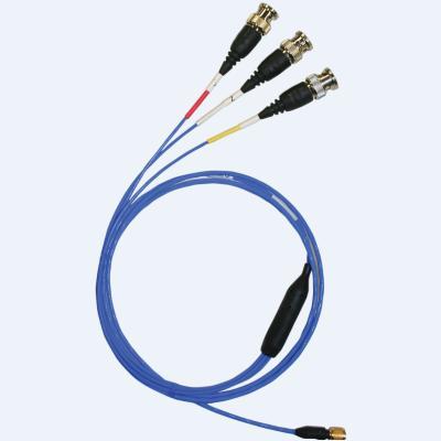 4-conductor, shielded, fep cable, 30-ft, 4-socket plug to triple-splice assembly with (3) 1-ft coaxial cables each with a bnc plug (labeled x,y,z). shield grounded