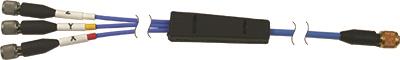 low outgassing, 4-conductor, low noise, shielded fep cable, 50-ft, 4-socket plug to (3) 10-32 plugs (labeled x, y, z)