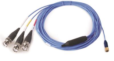 4-conductor, twisted bundle, low noise, shielded, lightweight fep cable, 30-ft, 1/4-28 4-socket plug, ip68 rated to triple splice assembly with (3) 1-ft coaxial cables each with a bnc plug (ac)