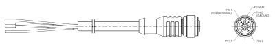 2-conductor, twisted pair w/drain, shielded, polyurethane cable, 10-ft, 5-socket m12 connector with single-axis accelerometer pinout to blunt cut termination