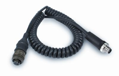 2-socket ms3106 connector with environmental boot (meets mil-c-5015) to 5-pin turck connector with 10 feet  of coiled, general purpose, polyurethane