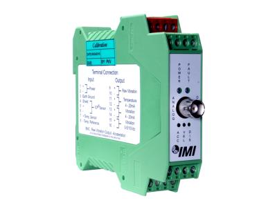 platinum stock products: din rail mount vibration transmitter (for use w/icp sensor), 4-20 ma outputs for vibration and temperature, 0-5/0-10 vdc output for vibration, raw vibration output, 3 hz to 10 khz frequency range