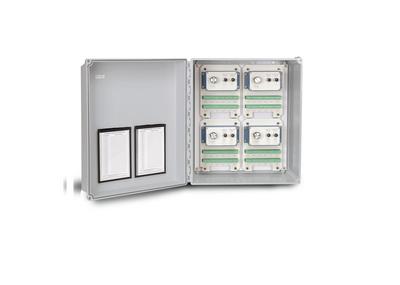 switch box with switched outputs, 16 x 14 x 8 nema 4x (ip66)  fiberglass enc, 48 channels, terminal strip input, vib & temp bnc jack output, 48 pgme07 cord grips