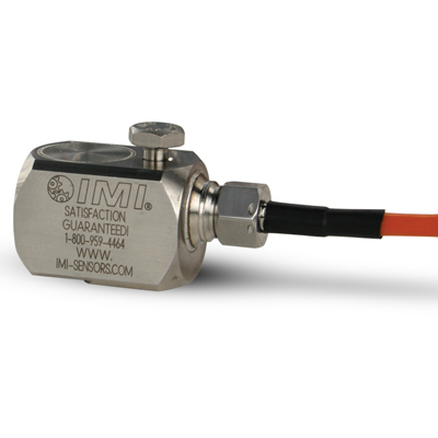 high temperature, low profile, industrial, ceramic shear icp® accel., 100 mv/g, 0.8 to 8000 hz, side exit, integral cable, single point iso 17025 accredited calibration