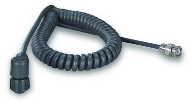 2-socket, molded composite, right angle connector (mil-c-5015 compatible) to bnc plug with 10 feet  of coiled, general purpose, polyurethane