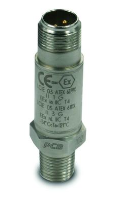 intrinsic safe icp pressure sensor, 50 psi, 100 mv/psi, case isolated, 2-pin connector, temp to 275f