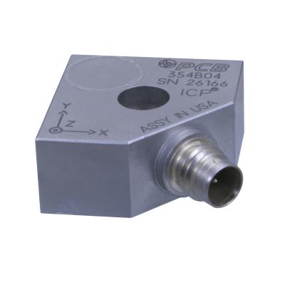 triaxial, thru-hole mtg, ceramic shear icp® accel, 100 mv/g, 0.4 to 10k hz, case isolated, teds ver 1.0, 4-pin connector, incl. both 6-32 & m3 fasteners
