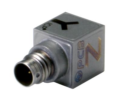 triaxial icp® accelerometer, 10 mv/g, 500 g, 1/4-28 4-pin connector, adhesive mount, teds 1.0, temp. to +325 °f