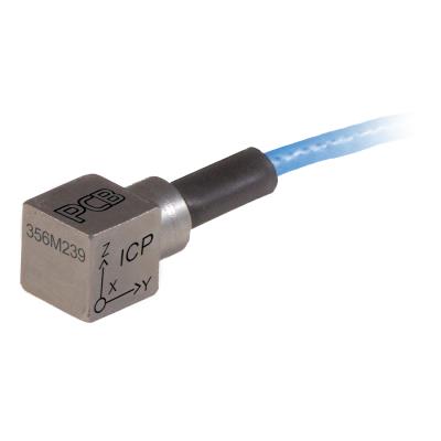 low outgassing triaxial accelerometer, lightweight (1.0 gm) miniature, ceramic shear icp® accel., 10 mv/g, 0.25 cube, 5 ft integral cable to 1/4-28 4-pin jack, no extension cable included.