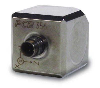 low outgassing, 1 v/g titanium triaxial accelerometer .86 cube 0.3 hz to 3000 hz, base model 356b18