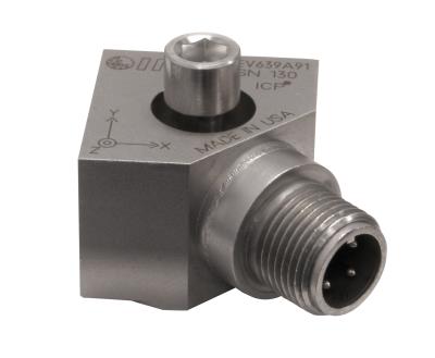intrinsically-safe, high freq  triaxial, industrial, ceramic shear icp® accel., 100 mv/g, 0.5 to 13k hz, side exit, 4-pin m12 connector, triaxial freq sweep iso 17025 accredited calibration